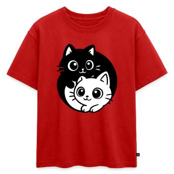 Ying Yang Kawaii Chats Icône - T-shirt enfant oversize en coton biologique Premium - rouge - Devant - AI Model Kid Male (0cm)