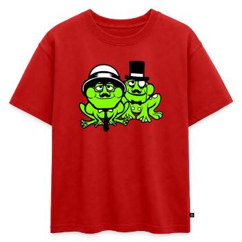 2 Frogs Sir Lunettes Empire Monocle Homme Chapeau Haut de forme - T-shirt enfant oversize en coton biologique Premium - rouge - Devant - AI Model Kid Male (0cm)