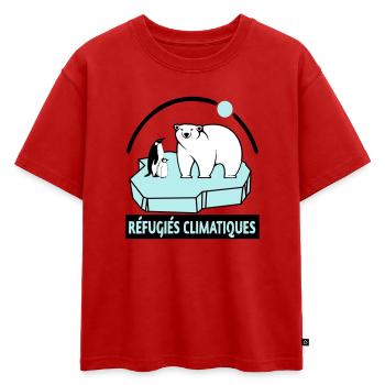 Réfugiés climatiques - T-shirt enfant oversize en coton biologique Premium - rouge - Devant - AI Model Kid Male (0cm)