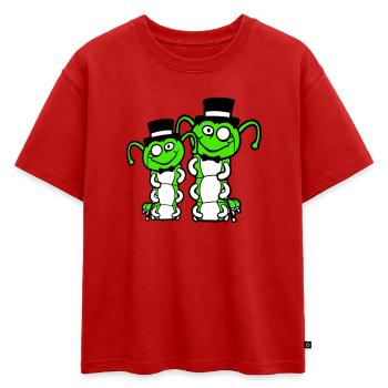 2 messieurs chenille chapeau haut de forme monocle noeud papillon riche - T-shirt enfant oversize en coton biologique Premium - rouge - Devant - AI Model Kid Male (0cm)