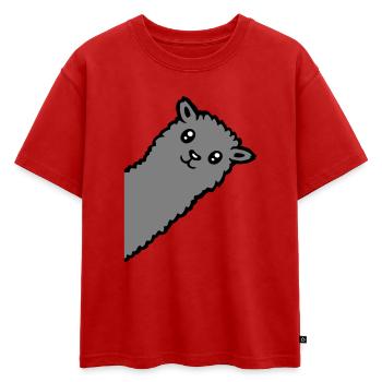 Gray Alpaca Llama Head Curious Funny Look - Oversized Kids' Premium Organic T-Shirt - red - Front - AI Model Kid Male (0cm)