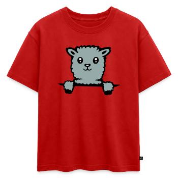 Cute llama fluffy alpaca peeking out - Oversized Kids' Premium Organic T-Shirt - red - Front - AI Model Kid Male (0cm)