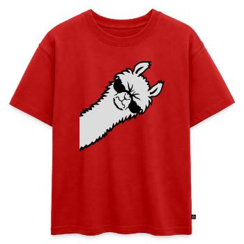 Llama en colère regard côté lunettes de soleil Cool Sour - T-shirt enfant oversize en coton biologique Premium - rouge - Devant - AI Model Kid Male (0cm)