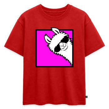 Lama Cool jette un œil autour des lunettes de soleil latérales du coin Alpaga - T-shirt enfant oversize en coton biologique Premium - rouge - Devant - AI Model Kid Male (0cm)