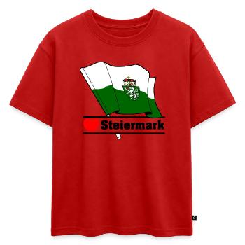 Drapeau de Styrie avec cœur - T-shirt enfant oversize en coton biologique Premium - rouge - Devant - AI Model Kid Male (0cm)
