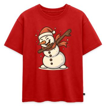 Cool Snow Man Dab - T-shirt enfant oversize en coton biologique Premium - rouge - Devant - AI Model Kid Male (0cm)
