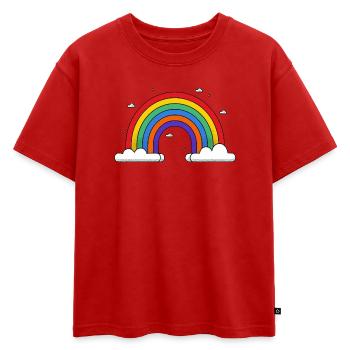 Arc-en-ciel sur les nuages - T-shirt enfant oversize en coton biologique Premium - rouge - Devant - AI Model Kid Male (0cm)