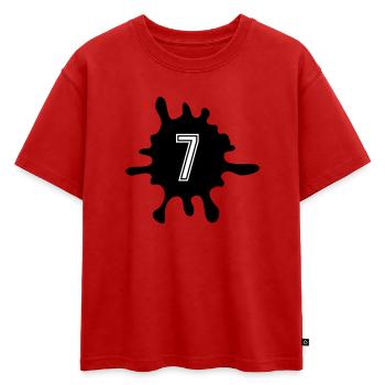 Nombre de Blobs 7 - T-shirt enfant oversize en coton biologique Premium - rouge - Devant - AI Model Kid Male (0cm)