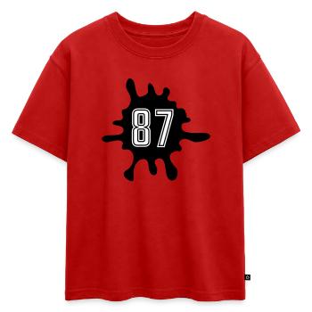 Nombre de Blobs 87 - T-shirt enfant oversize en coton biologique Premium - rouge - Devant - AI Model Kid Male (0cm)
