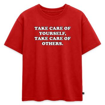 Citation sur l’auto-soin - T-shirt enfant oversize en coton biologique Premium - rouge - Devant - AI Model Kid Male (0cm)