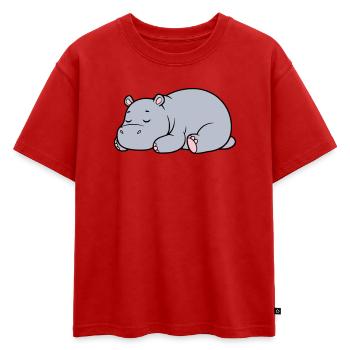 Hippopotame endormi Vecteur paresseux fatigué - T-shirt enfant oversize en coton biologique Premium - rouge - Devant - AI Model Kid Male (0cm)