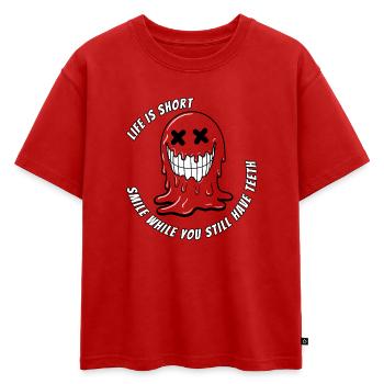Vie & Teeth.TR - T-shirt enfant oversize en coton biologique Premium - rouge - Devant - AI Model Kid Male (0cm)