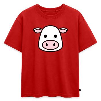 Mignonne Tête de Vache Visage Vector de la BD - T-shirt enfant oversize en coton biologique Premium - rouge - Devant - AI Model Kid Male (0cm)