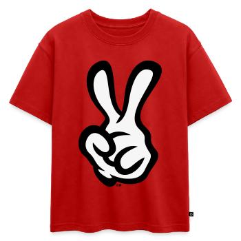 Signe de la main de la victoire (Main gauche / POS / 2C) - T-shirt enfant oversize en coton biologique Premium - rouge - Devant - AI Model Kid Male (0cm)