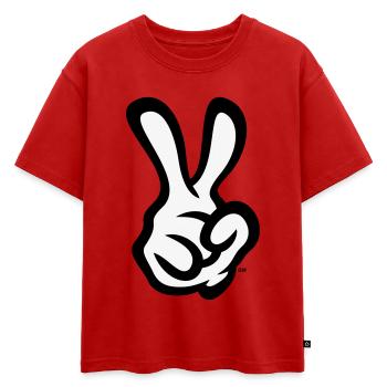 Signe de la main de la victoire (Main droite / POS / 2C) - T-shirt enfant oversize en coton biologique Premium - rouge - Devant - AI Model Kid Male (0cm)