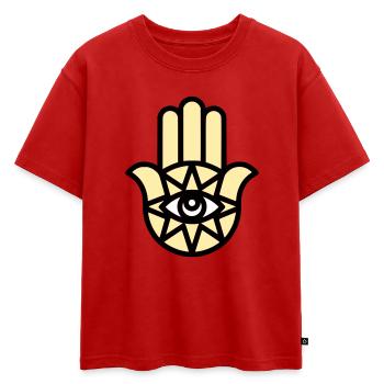Hamsa Main de Fatima - T-shirt enfant oversize en coton biologique Premium - rouge - Devant - AI Model Kid Male (0cm)