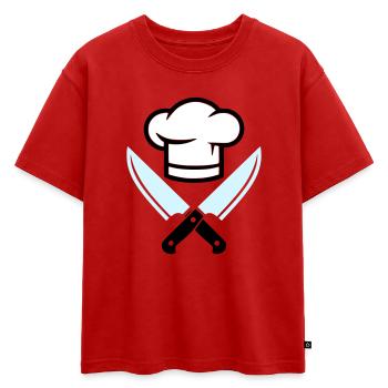 Chef's Hat Knife Logo - Oversized Kids' Premium Organic T-Shirt - red - Front - AI Model Kid Male (0cm)