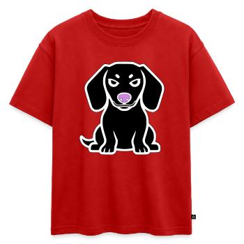 Dessin animé chiot teckel - T-shirt enfant oversize en coton biologique Premium - rouge - Devant - AI Model Kid Male (0cm)