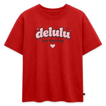 Delulu Thriving Logo - T-shirt enfant oversize en coton biologique Premium - rouge - Devant - AI Model Kid Male (0cm)