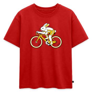 hare on a racing bike - Oversized Kids' Premium Organic T-Shirt - red - Front - AI Model Kid Male (0cm)