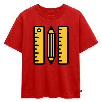 Règles-stylo dessinant l’architecture - T-shirt enfant oversize en coton biologique Premium - rouge - Devant - AI Model Kid Male (0cm)