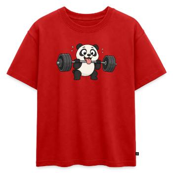Coaching de musculation de type panda dessiné animé Fitness - T-shirt enfant oversize en coton biologique Premium - rouge - Devant - AI Model Kid Male (0cm)