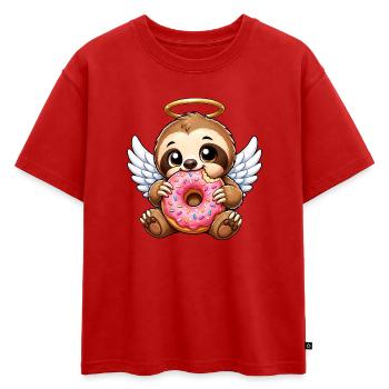 Mignons paresseux avec des ailes auréole d’ange - T-shirt enfant oversize en coton biologique Premium - rouge - Devant - AI Model Kid Male (0cm)