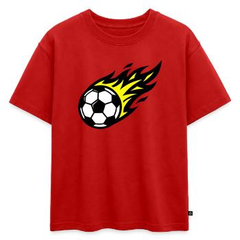 Ballon de Flamme de Football - T-shirt enfant oversize en coton biologique Premium - rouge - Devant - AI Model Kid Male (0cm)