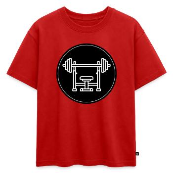 Développé couché avec musculation - T-shirt enfant oversize en coton biologique Premium - rouge - Devant - AI Model Kid Male (0cm)