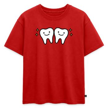 Dent mignonne - T-shirt enfant oversize en coton biologique Premium - rouge - Devant - AI Model Kid Male (0cm)