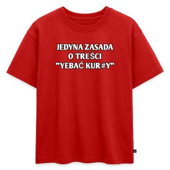 LA SEULE RÈGLE QUI SE LIT « JE#AĆ KUR#Y » - T-shirt enfant oversize en coton biologique Premium - rouge - Devant - AI Model Kid Male (0cm)