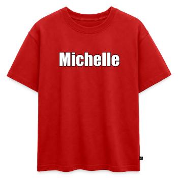 Michelle - (Nom humain) - T-shirt enfant oversize en coton biologique Premium - rouge - Devant - AI Model Kid Male (0cm)