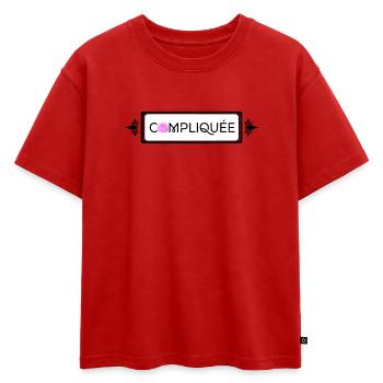 Compliquée - T-shirt enfant oversize en coton biologique Premium - rouge - Devant - AI Model Kid Male (0cm)