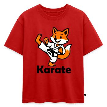 Karaté Renard - T-shirt enfant oversize en coton biologique Premium - rouge - Devant - AI Model Kid Male (0cm)