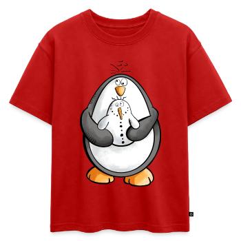Pingouin et bonhomme de neige sont les meilleurs amis - T-shirt enfant oversize en coton biologique Premium - rouge - Devant - AI Model Kid Male (0cm)