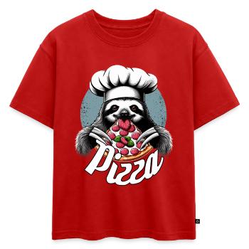 Pizza Yummy paresseux cadeau - T-shirt enfant oversize en coton biologique Premium - rouge - Devant - AI Model Kid Male (0cm)