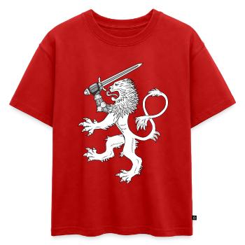 Aalto Asko Art Héraldique Lion White - T-shirt enfant oversize en coton biologique Premium - rouge - Devant - AI Model Kid Male (0cm)