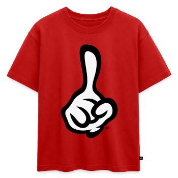 Index levé (doigt / main droite / 2C) - T-shirt enfant oversize en coton biologique Premium - rouge - Devant - AI Model Kid Male (0cm)