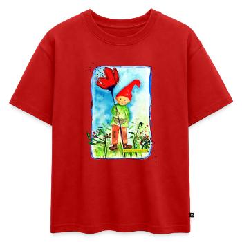 nain - T-shirt enfant oversize en coton biologique Premium - rouge - Devant - AI Model Kid Male (0cm)