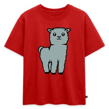 Mignon Alpaga Lama Animal Doux Moelleux Bande Dessinée - T-shirt enfant oversize en coton biologique Premium - rouge - Devant - AI Model Kid Male (0cm)