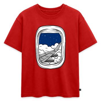 Vol de nuit au-dessus des fenêtres nuageuses - T-shirt enfant oversize en coton biologique Premium - rouge - Devant - AI Model Kid Male (0cm)
