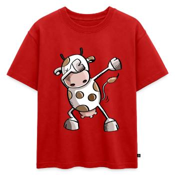 vache danse drôle Dab - tamponnant vache - T-shirt enfant oversize en coton biologique Premium - rouge - Devant - AI Model Kid Male (0cm)