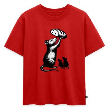 Rat soulevant une miche de pain – illustration graphique - T-shirt enfant oversize en coton biologique Premium - rouge - Devant - AI Model Kid Male (0cm)