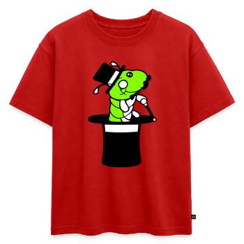 Chenille Monsieur Monsieur Riche Monocle Haut-de-forme Magicien - T-shirt enfant oversize en coton biologique Premium - rouge - Devant - AI Model Kid Male (0cm)