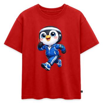 Marathon de jogging de pingouin sympa - T-shirt enfant oversize en coton biologique Premium - rouge - Devant - AI Model Kid Male (0cm)