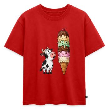 Kuh staunt am Eisturm - Oversized Kids' Premium Organic T-Shirt - red - Front - AI Model Kid Male (0cm)
