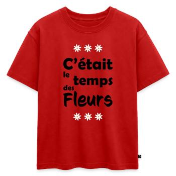 C'était le temps des fleurs - T-shirt enfant oversize en coton biologique Premium - rouge - Devant - AI Model Kid Male (0cm)