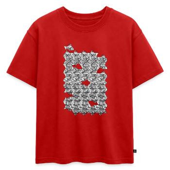 Poisson monochrome répété - T-shirt enfant oversize en coton biologique Premium - rouge - Devant - AI Model Kid Male (0cm)