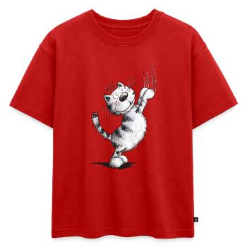 Drôles de griffures de chat - T-shirt enfant oversize en coton biologique Premium - rouge - Devant - AI Model Kid Male (0cm)