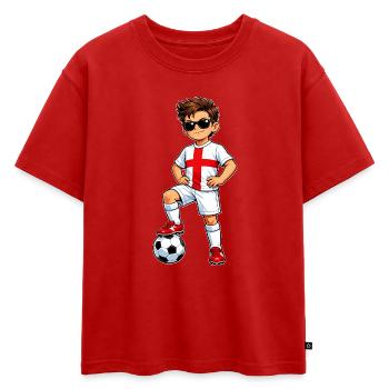 Soccer Boy Fan d’Angleterre Drapeau anglais - T-shirt enfant oversize en coton biologique Premium - rouge - Devant - AI Model Kid Male (0cm)